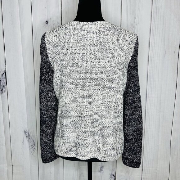 Talbots Sweater Womens Sz M Sparkly Full Zip Colorblock Pockets Gray Navy - Picture 10 of 12